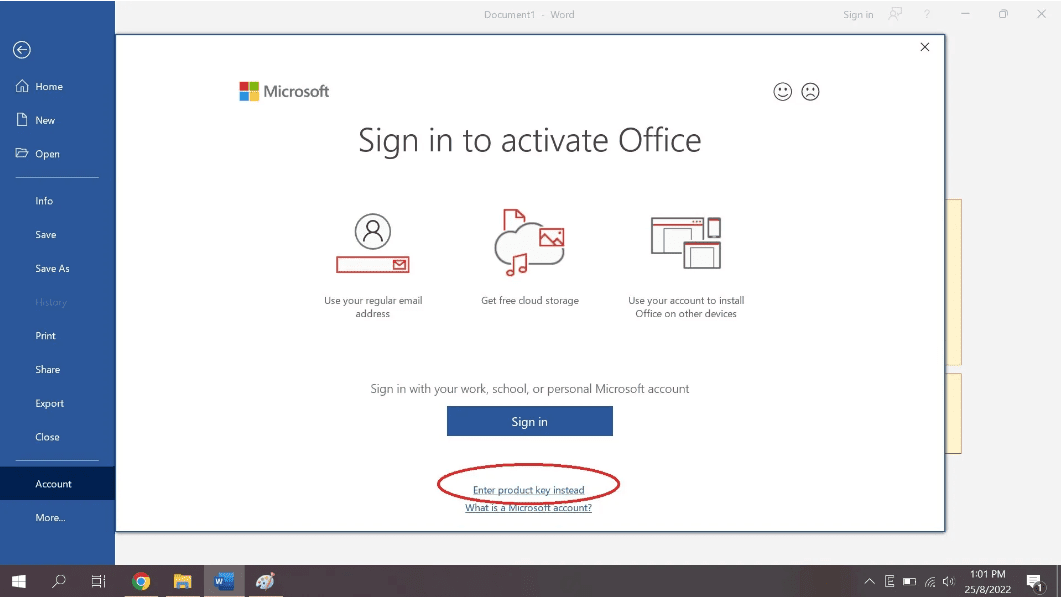 change office 2019 key 2