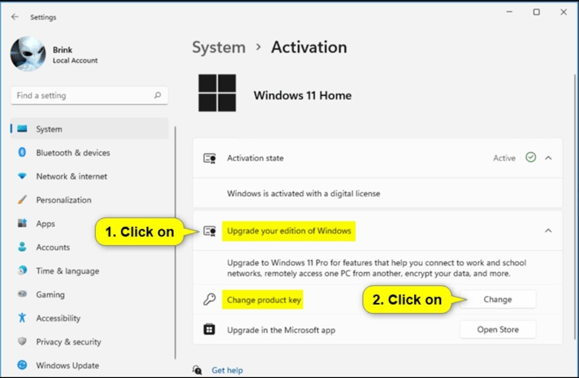 Change product key in Windows 11