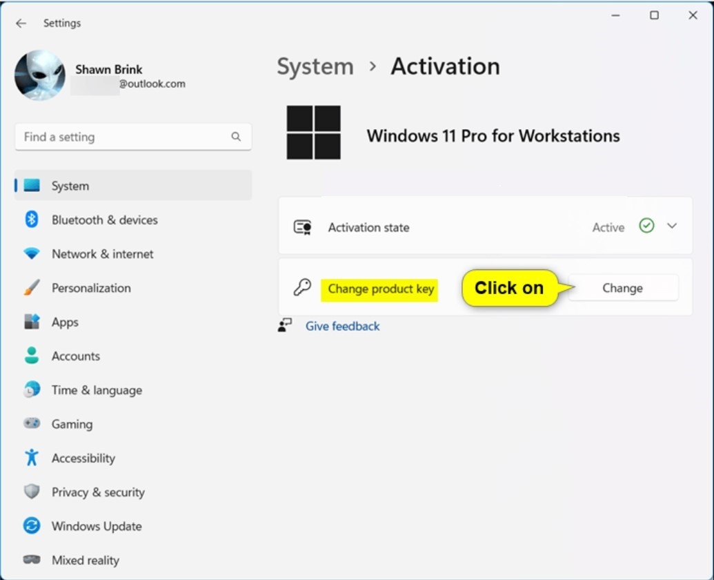 Change product key in Windows 11