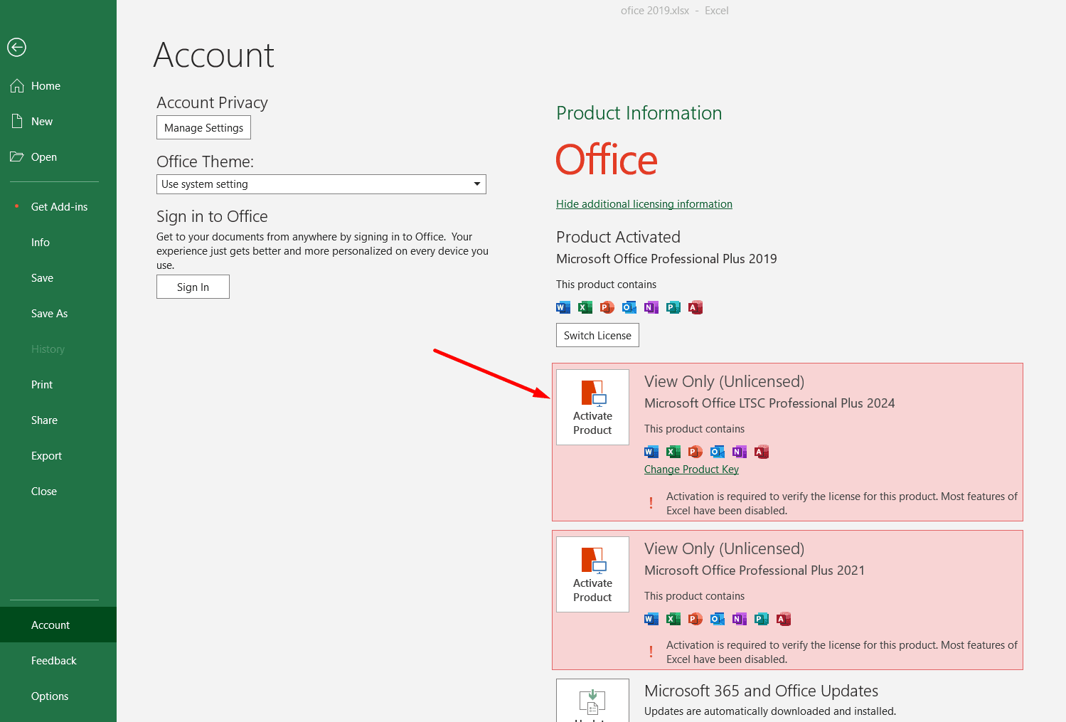 Office 2024 change product key