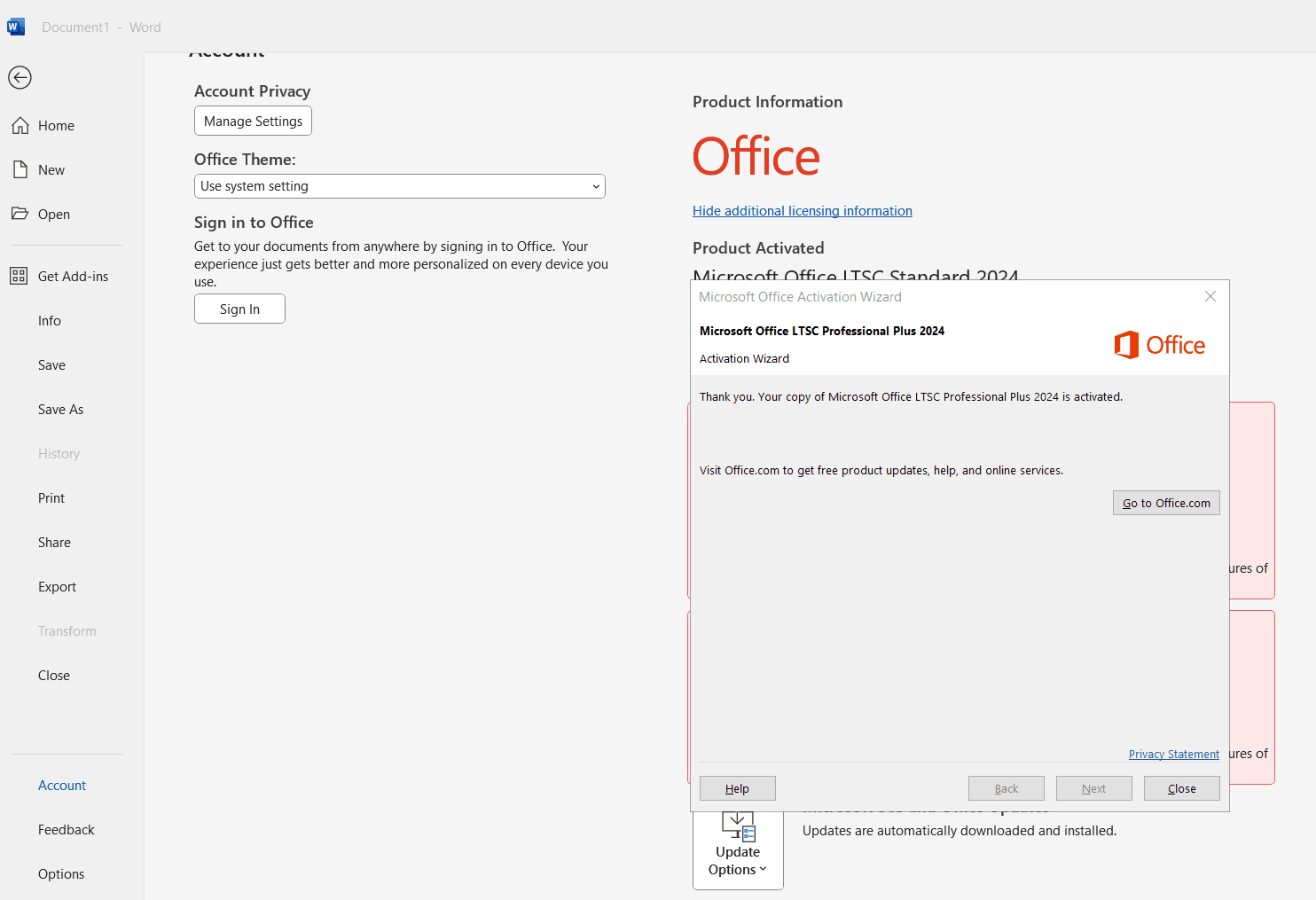 Office 2024 change product key